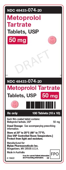 Metoprolol Tartrate Tablets, USP 50 mg Unit Carton Label