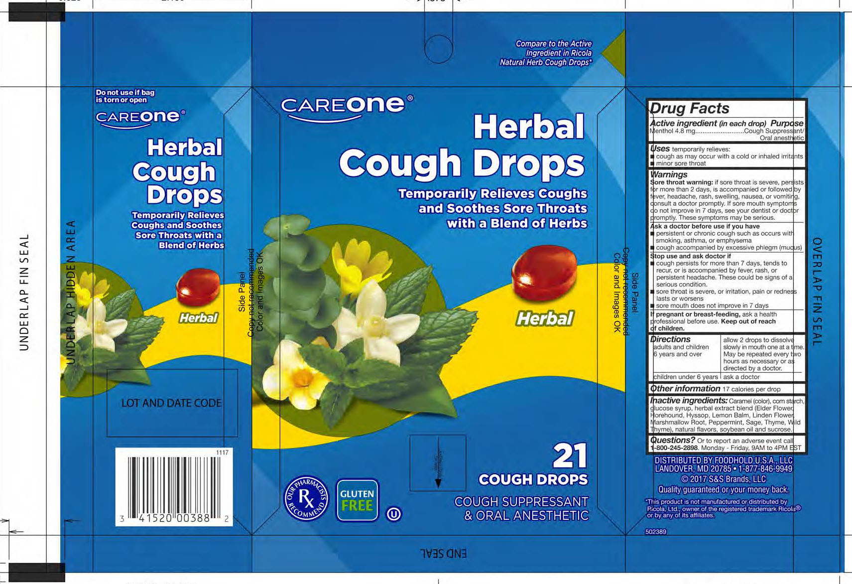 CareOne Herbal 21ct cough drop