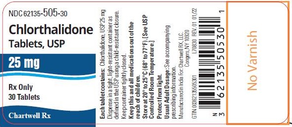 Chlorthalidone Tablets, USP-NDC: <a href=/NDC/62135-505-30>62135-505-30</a>-25mg-30 Tablets Bottle-Label.