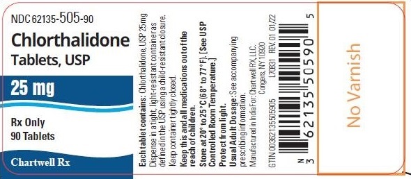 Chlorthalidone Tablets, USP-NDC: <a href=/NDC/62135-505-90>62135-505-90</a>-25mg-90 Tablets Bottle-Label.