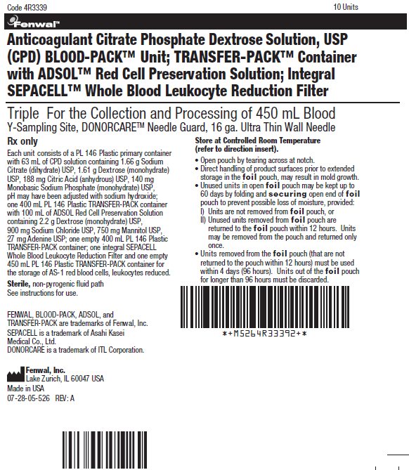 Anticoagulant Citrate Phosphate Dextrose Solution, USP (CPD) BLOOD-PACK™ Unit; TRANSFER-PACK™ Container with ADSOL™ Red Cell Preservation Solution; Integral SEPACELL™ Whole Blood Leukocyte Reduction Filter label