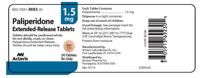 PRINCIPAL DISPLAY PANEL NDC: <a href=/NDC/0591-3692-30>0591-3692-30</a> Paliperidone Extended-Release Tablets 1.5 mg 30 Tablets Rx Only