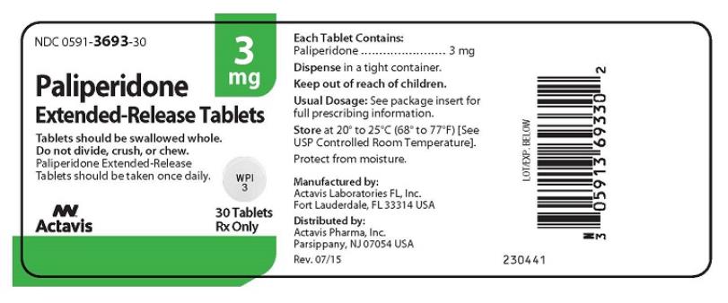 PRINCIPAL DISPLAY PANEL NDC: <a href=/NDC/0591-3693-30>0591-3693-30</a> Paliperidone Extended-Release Tablets 3 mg 30 Tablets Rx Only