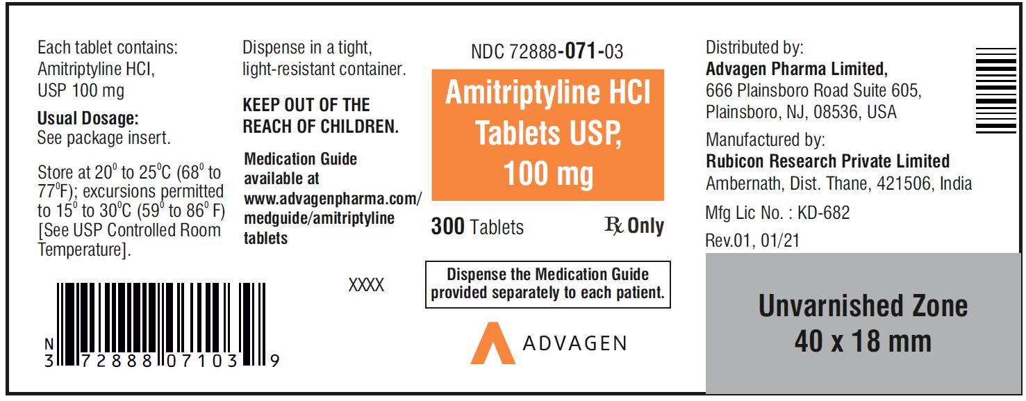 Amitriptyline HCL Tablets,USP 100 mg - NDC: <a href=/NDC/72888-070-03>72888-070-03</a>  - 300 Tablets Container Label