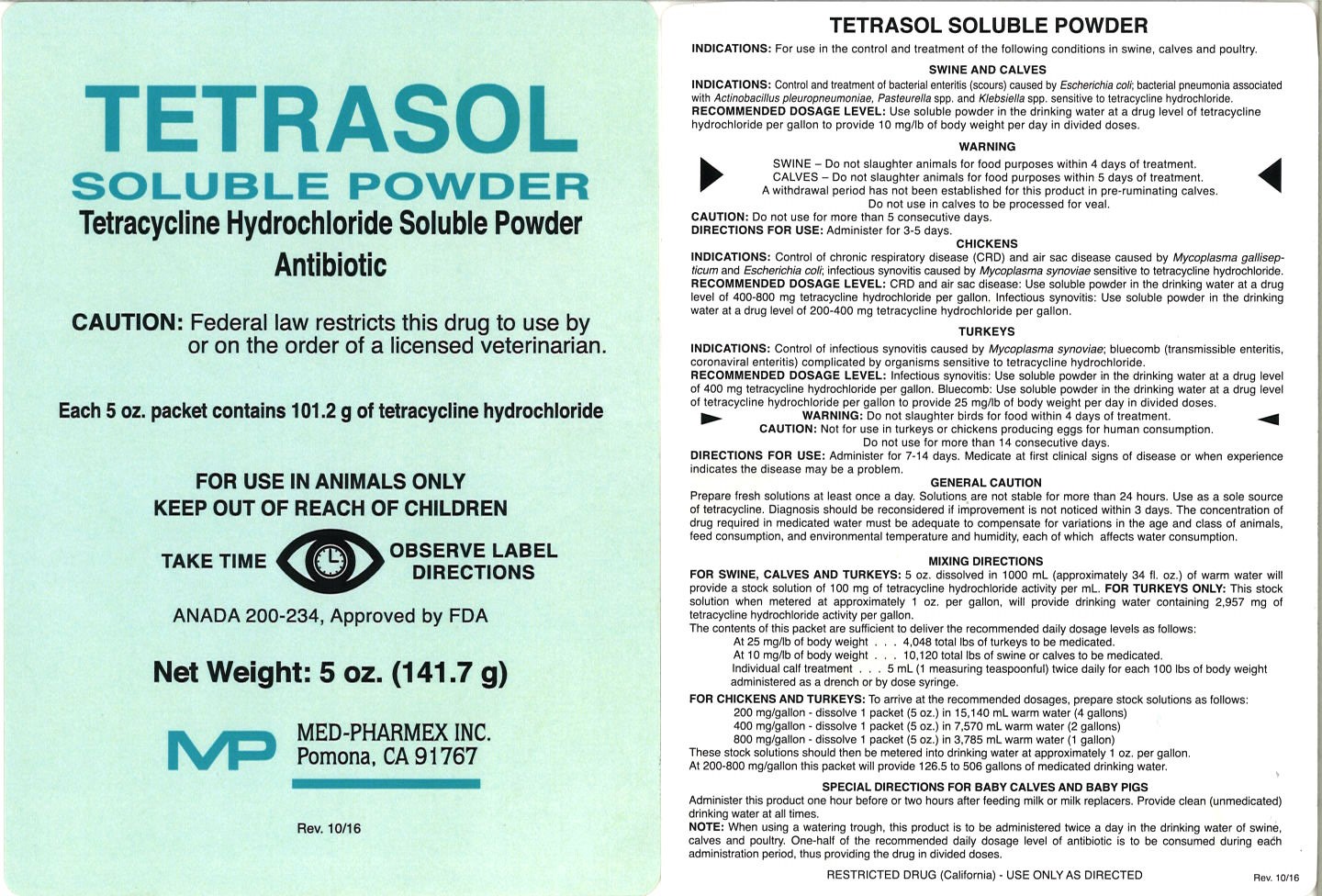 Tetrasol Soluble Powder 5oz. label