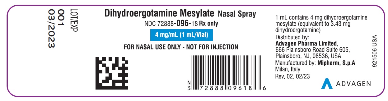 Dihydroergotamine Mesylate Nasal Spray - NDC 72888­096-18 - Container Label