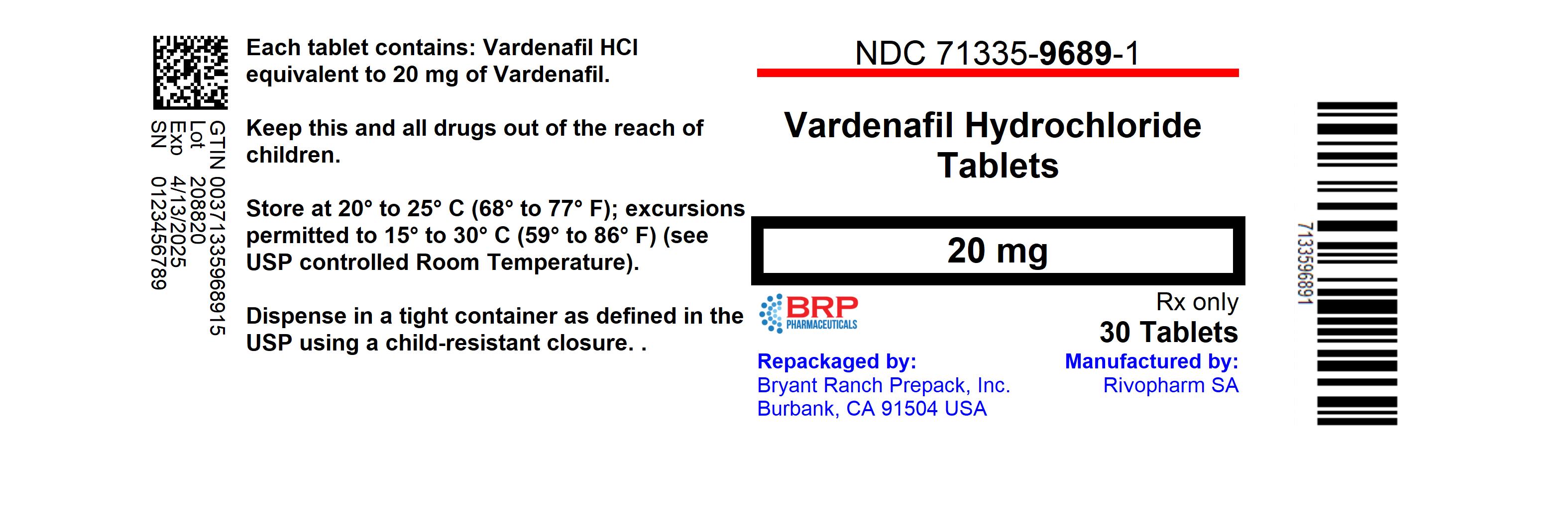 VARDENAFIL HYDROCHLORIDE Tablet   Lbl713359689 