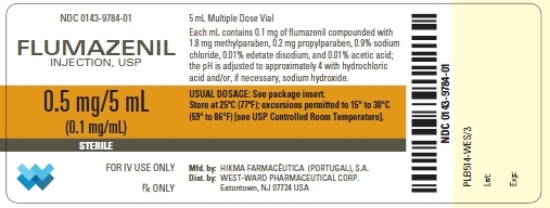 NDC: <a href=/NDC/0143-9784-01>0143-9784-01</a> FLUMAZENIL INJECTION, USP 0.5 mg/5 mL (0.1 mg/mL) STERILE FOR IV USE ONLY Rx ONLY