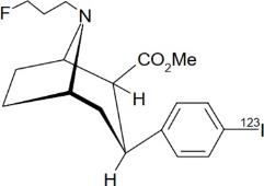 The chemical name for ioflupane I-123 is N-ω-fluoropropyl-2β-carbomethoxy-3β-(4- [123I]iodophenyl)nortropane and it has the following structural formula: