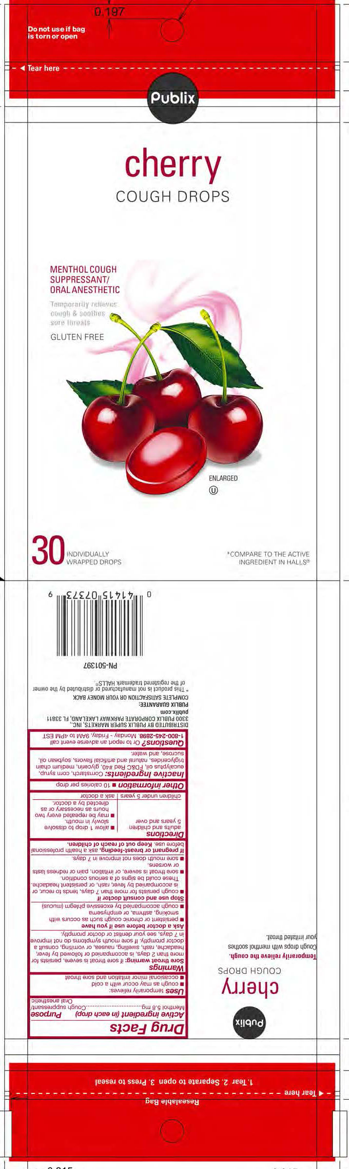 Publix Cherry 30ct Cough Drops