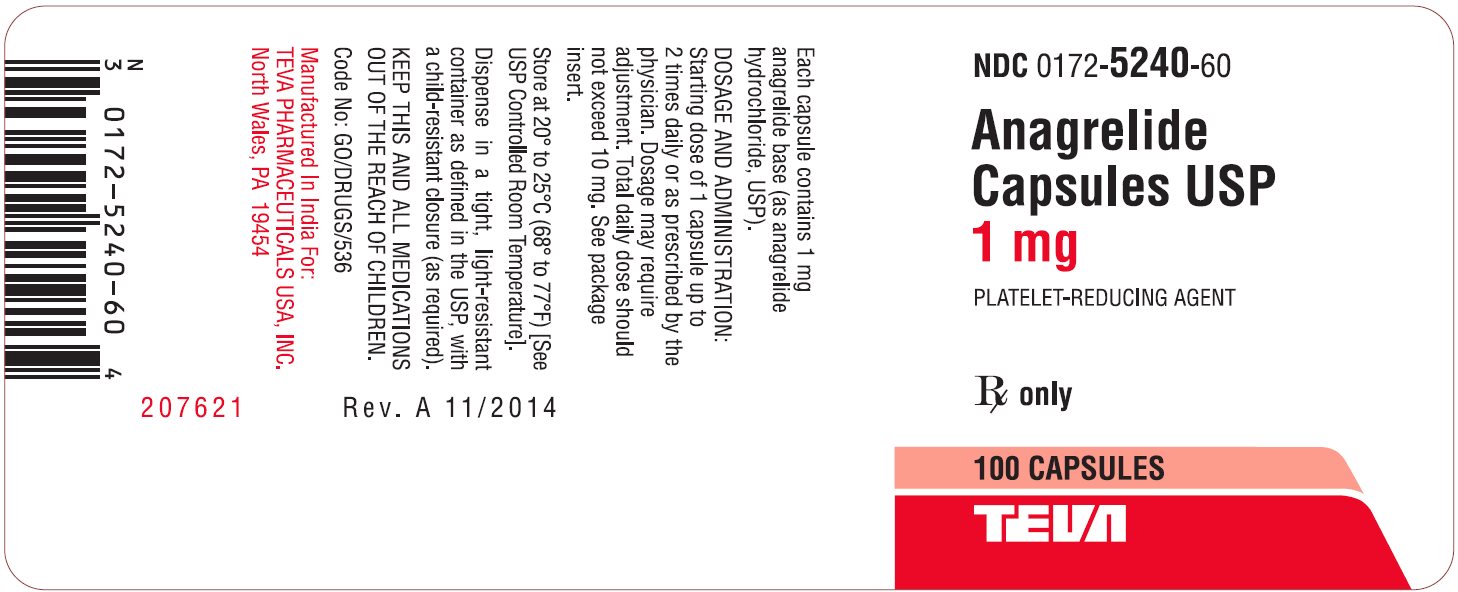 Anagrelide Capsules USP 1 mg 100s Label