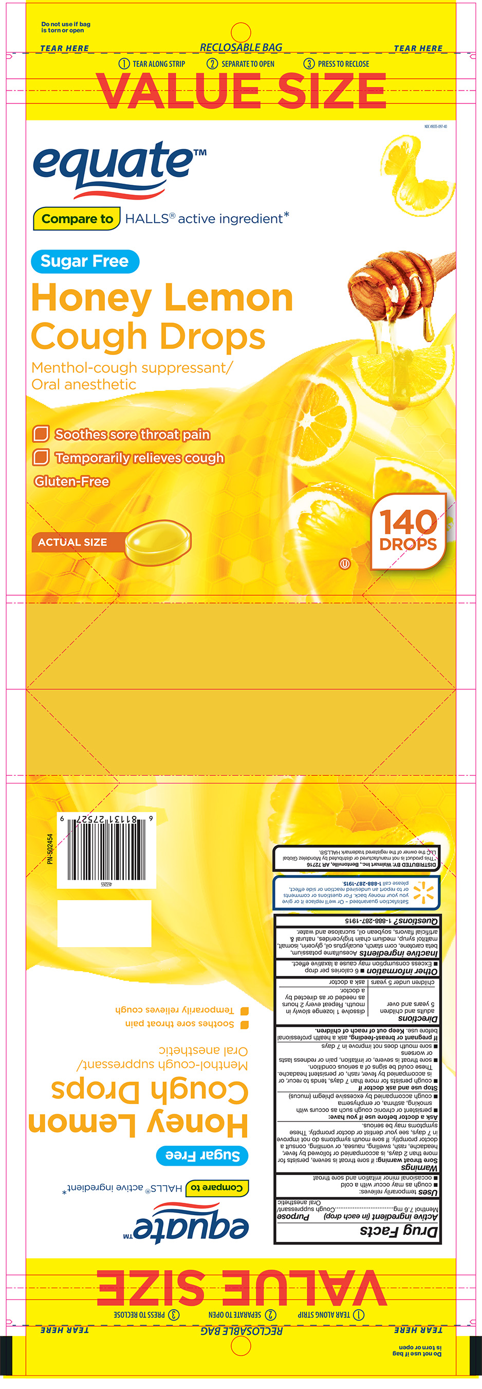 Equate SF Honey Lemon 140ct Cough Drops