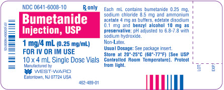Bumetanide Injection, USP 1 mg/4 mL (0.25 mg/mL) 10 x 4 mL Single Dose Vials