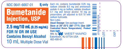 Bumetanide Injection, USP 2.5 mg/10 mL (0.25 mg/mL) 10 mL Multiple Dose Vial