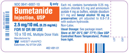 Bumetanide Injection, USP 2.5 mg/10 mL (0.25 mg/mL) 10 x 10 mL Multiple Dose Vials
