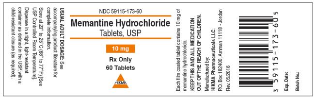 NDC: <a href=/NDC/59115-173-60>59115-173-60</a>
Memantine Hydrochloride
Tablets, USP
10 mg
Rx Only
60 Tablets
