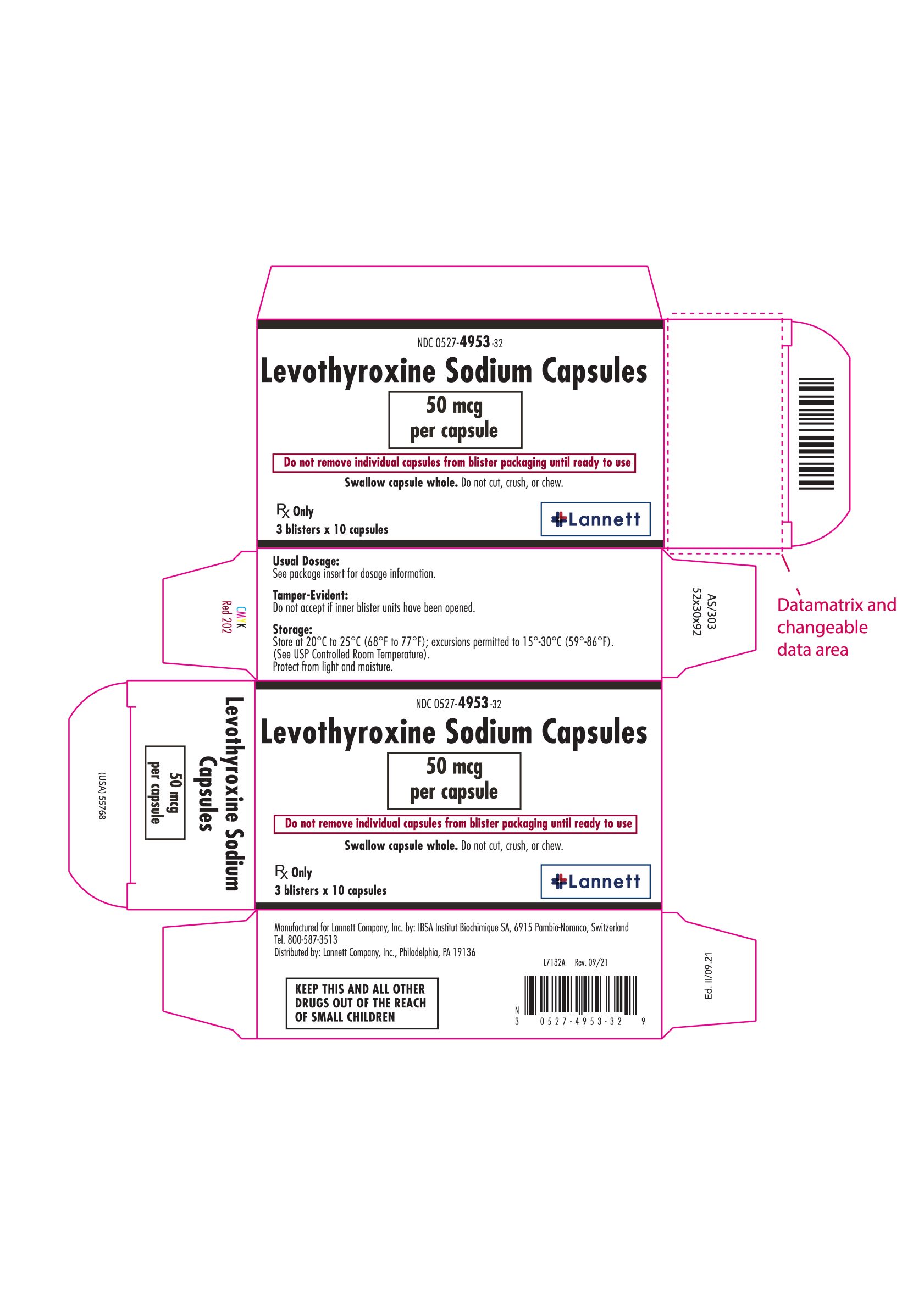 LEVOTHYROXINE SODIUM Capsule   AS Levothyroxine Sodium Capsules 50 Mcg 30 Caps Carton   557682 T 