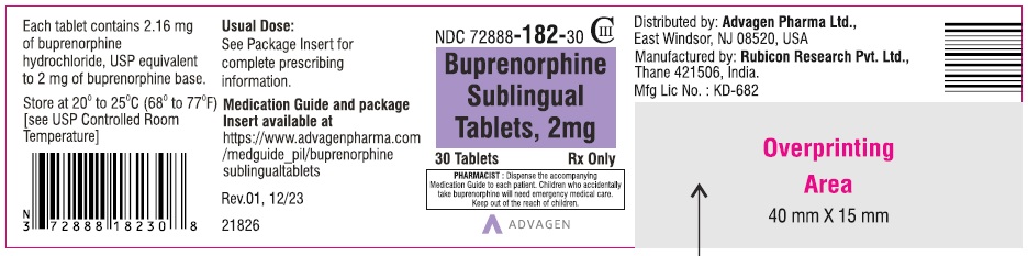 Buprenorphine sublingual tablets 2 mg  - NDC: <a href=/NDC/72888-182-30>72888-182-30</a> - 30 Tablets Label