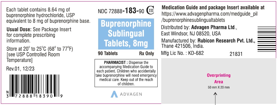 Buprenorphine sublingual tablets 8 mg  - NDC: <a href=/NDC/72888-183-90>72888-183-90</a> - 90 Tablets Label