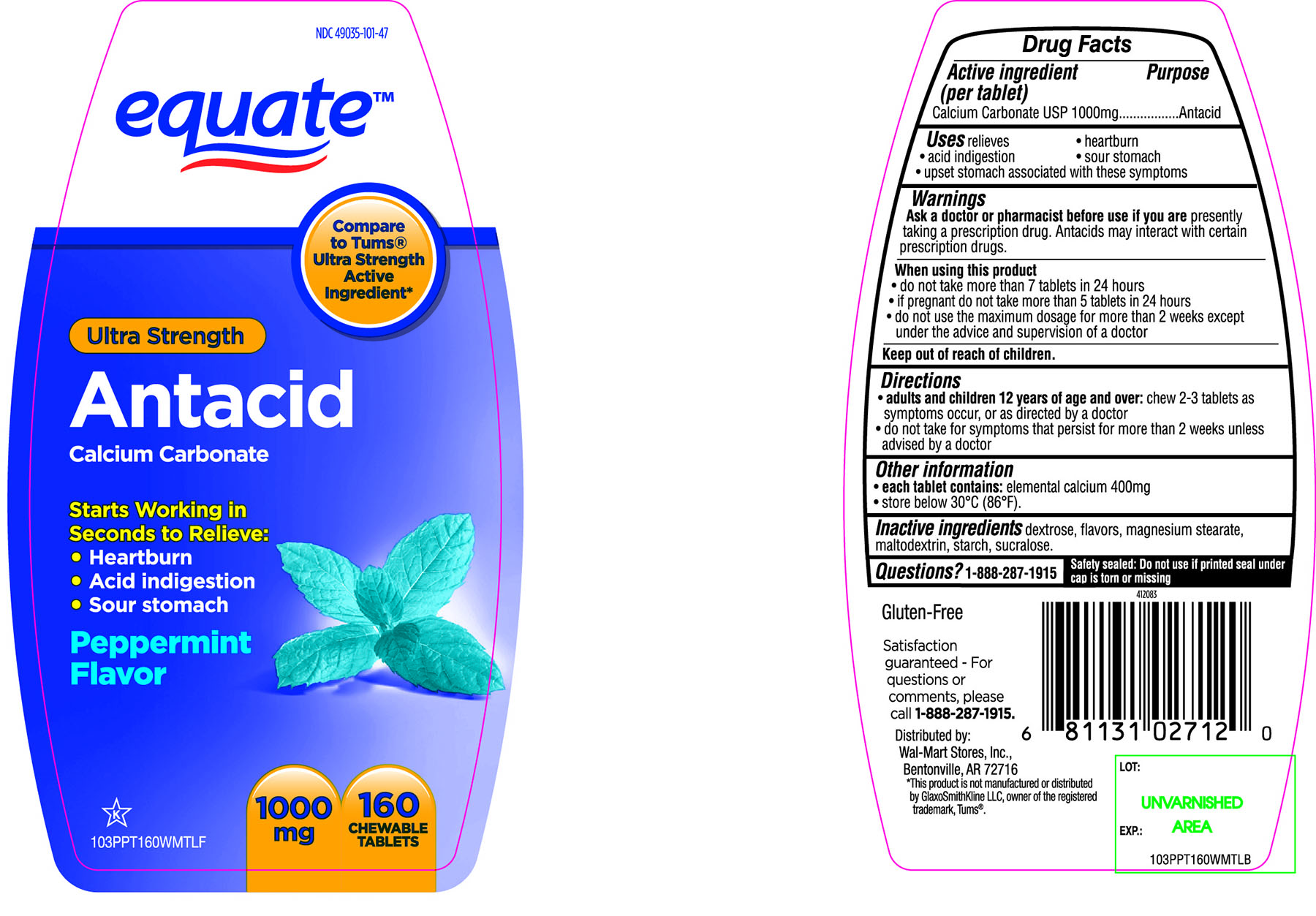 equate Ultra Strength Antacid Calcium Carbonate Peppermint Flavor Chewable Tablet
