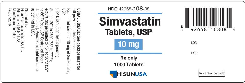 Simvastatin Tablets USP 10 mg 1000s Label