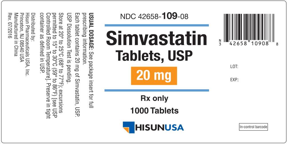 Simvastatin Tablets USP 20 mg 1000s Label