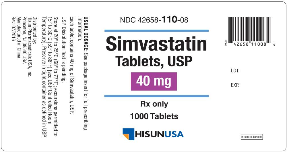 Simvastatin Tablets USP 40 mg 1000s Label