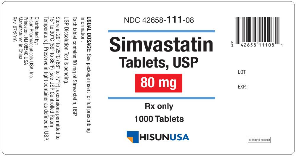 Simvastatin Tablets USP 80 mg 1000s Label