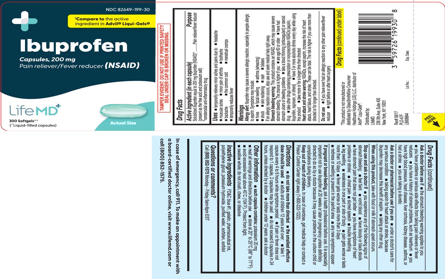 Solubilized ibuprofen equal to 200 mg ibuprofen (NSAID)* (present as the free acid and potassium salt) *nonsteroidal anti-inflammatory drug