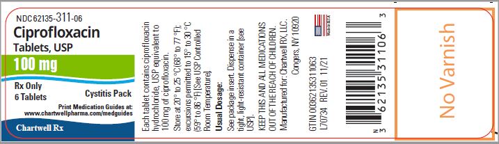 Ciprofloxacin Tablets,USP 100 mg - NDC 62135-311-06 - 6 Tablets Label