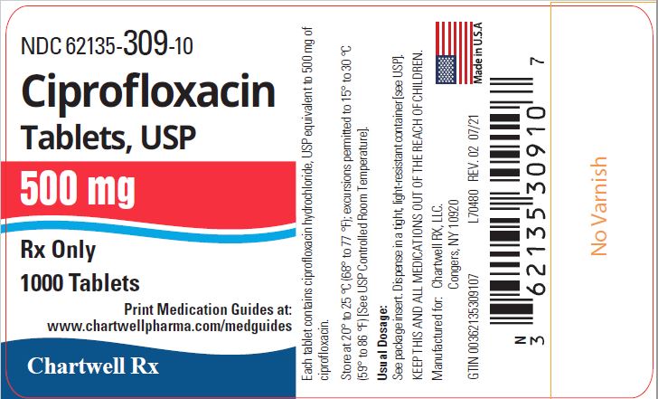 Ciprofloxacin Tablets,USP 500 mg - NDC: <a href=/NDC/62135-309-10>62135-309-10</a> - 1000 Tablets Label