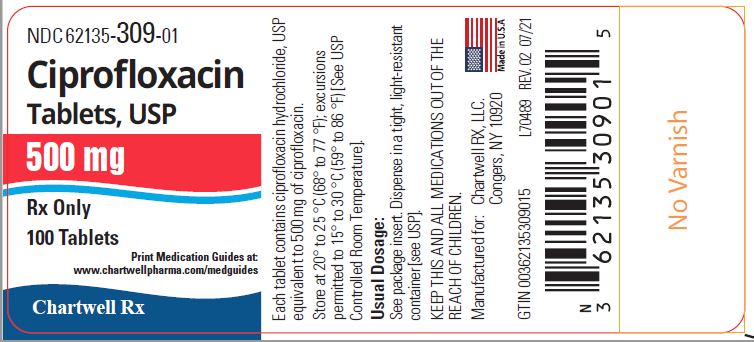 Ciprofloxacin Tablets,USP 500 mg - NDC: <a href=/NDC/62135-309-01>62135-309-01</a> - 100 Tablets Label