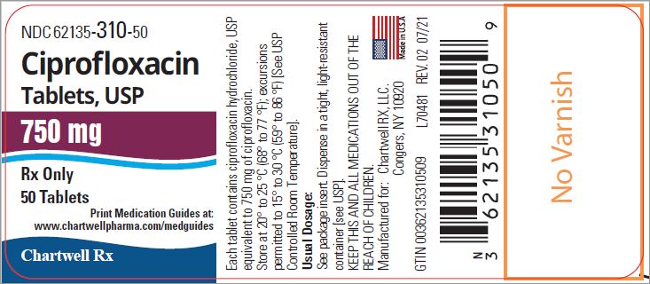 Ciprofloxacin Tablets,USP 750 mg - NDC: <a href=/NDC/62135-310-50>62135-310-50</a> - 50 Tablets Label