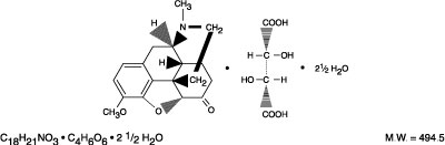 This is an image of the structural formula of Hydrocodone bitartrate.