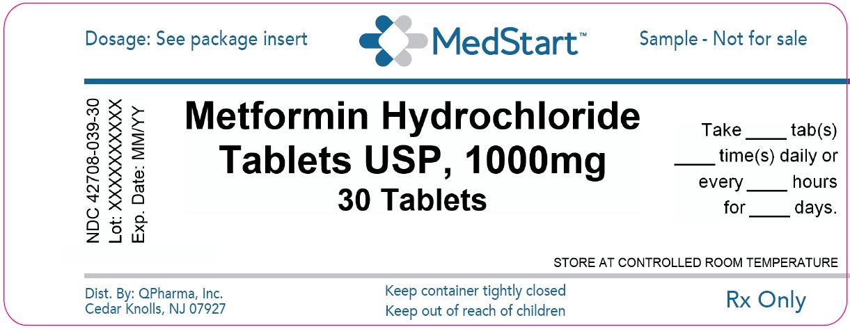 42708-039-30 Metformin Hydrochloride Tablets USP, 1000mg x 30