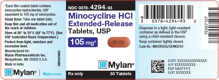 Minocycline Hydrochloride Extended-Release Tablets 105 mg Bottle Label