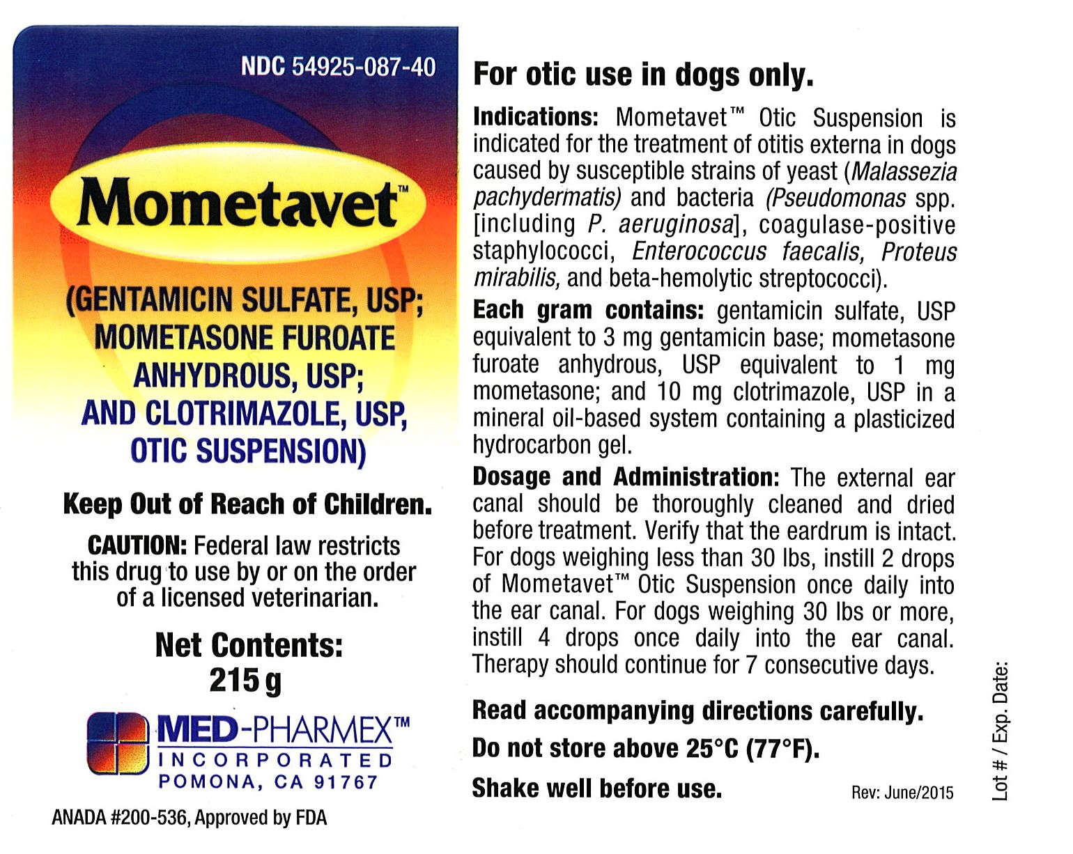 Mometavet 215g Bottle Label