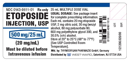 Vial label for Etoposide Injection, USP 500 mg/25 mL