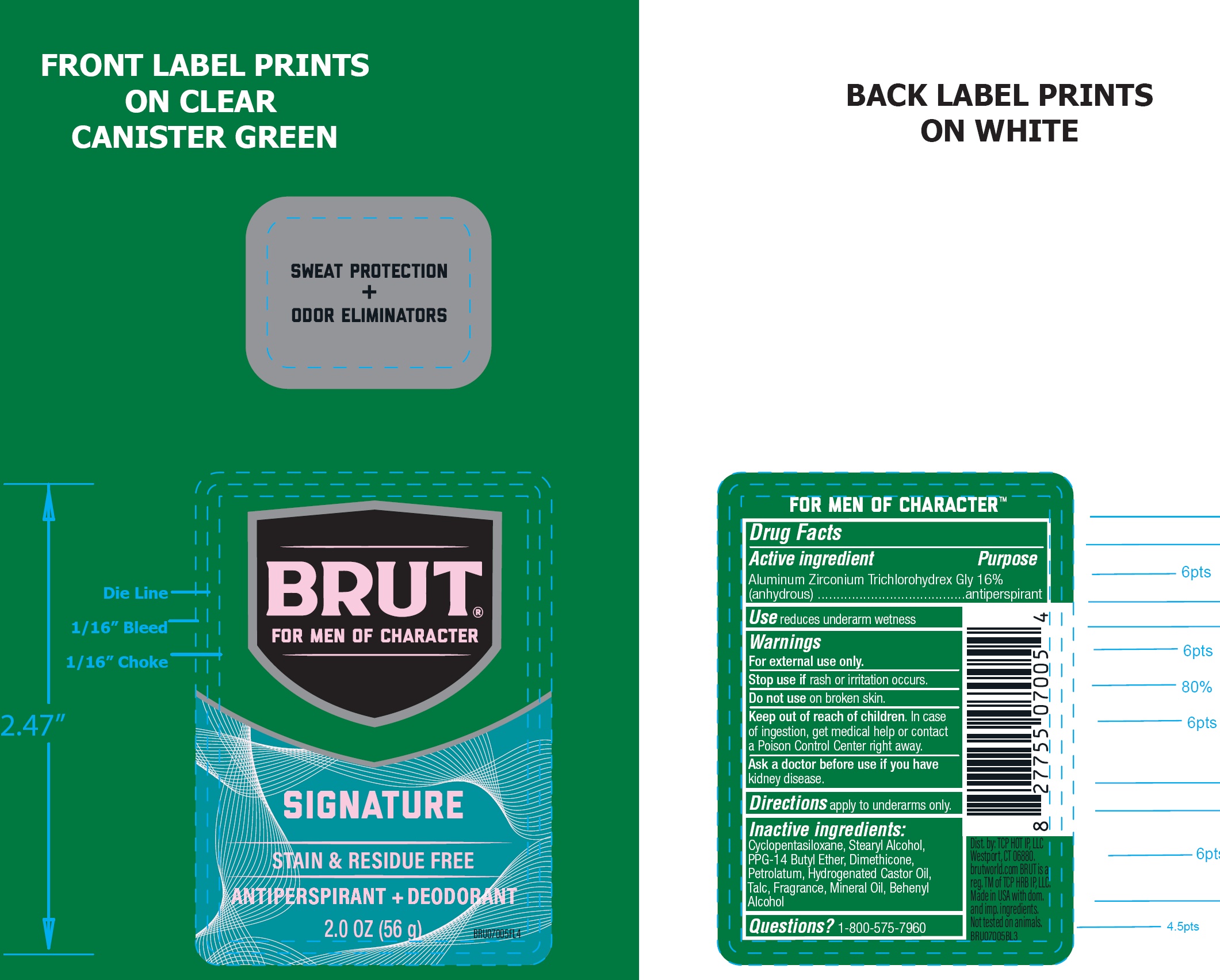 BRUT SIGNATURE ANTIPERSPIRANT AND DEODORANT aluminum zirconium