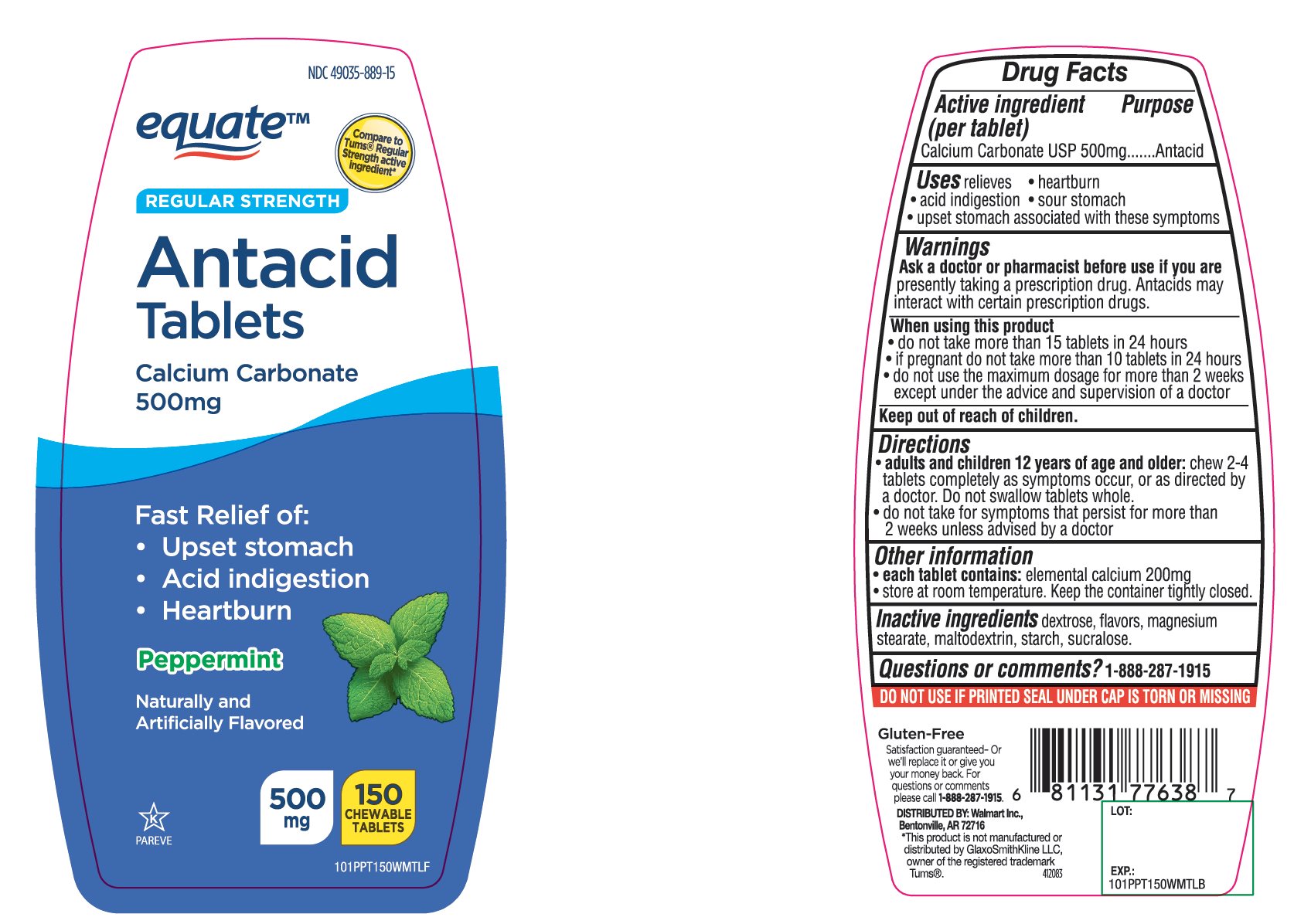 equate Regular Strength Antacid Peppermint Flavor 150 Chewable Tablets