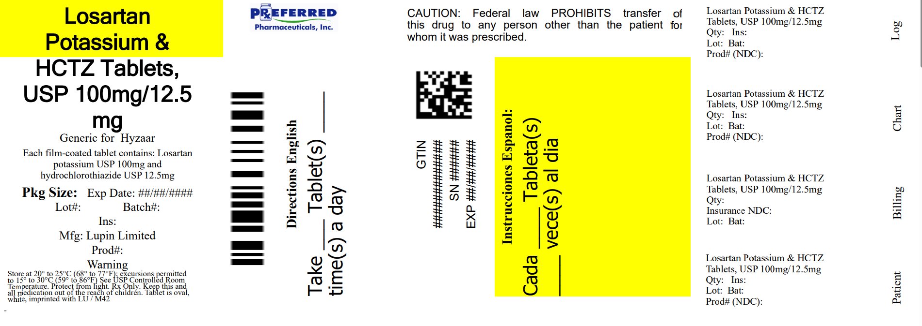 Losartan Potassium  HCTZ Tablets USP 100mg/12.5mg