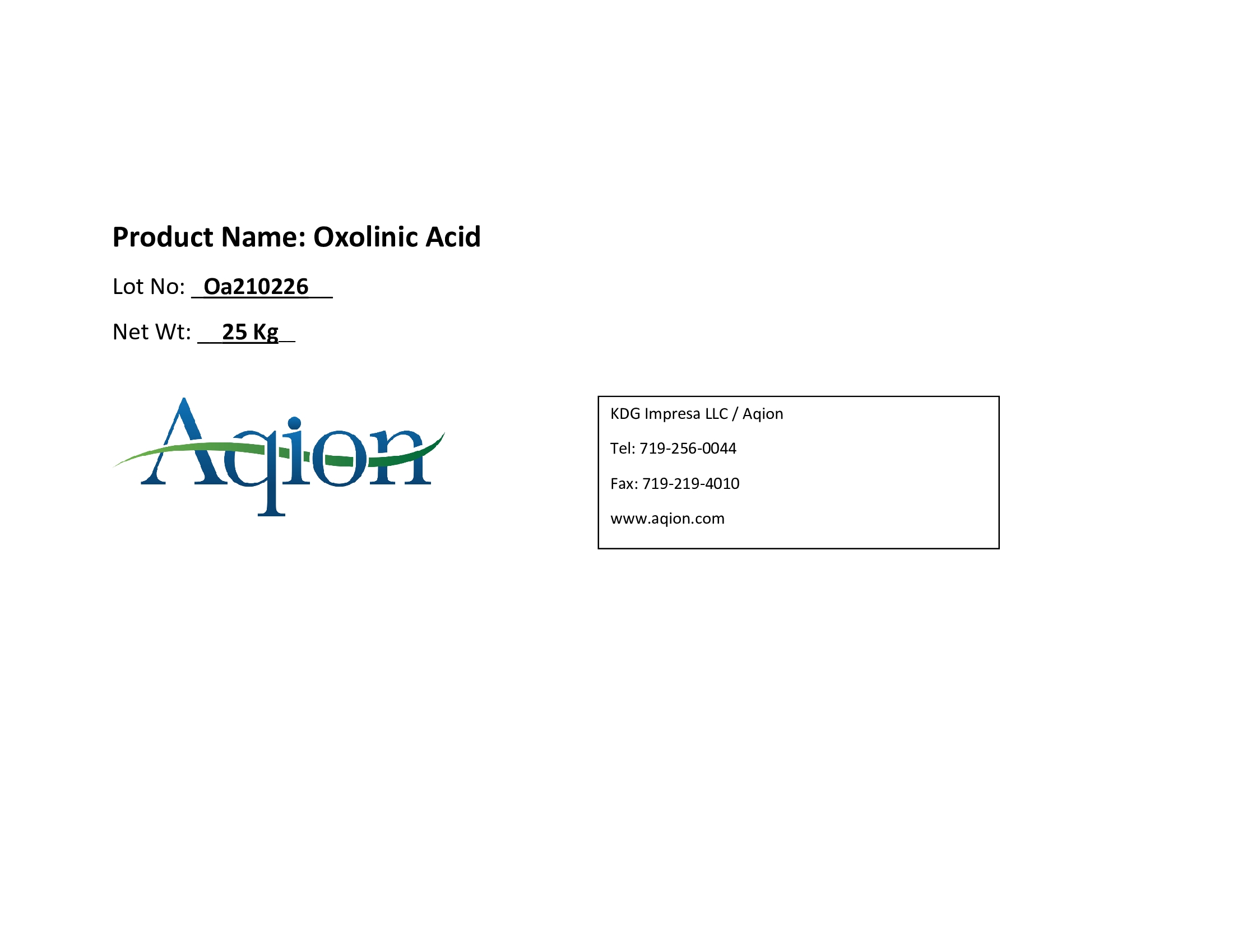 Oxolinic Acid Bulk Label