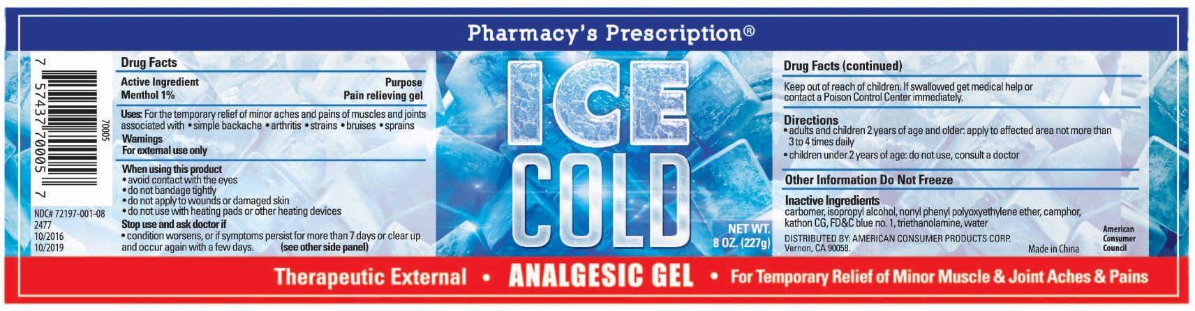 Pharmacys Prescription 8 OZ Ice Cold Analgesic