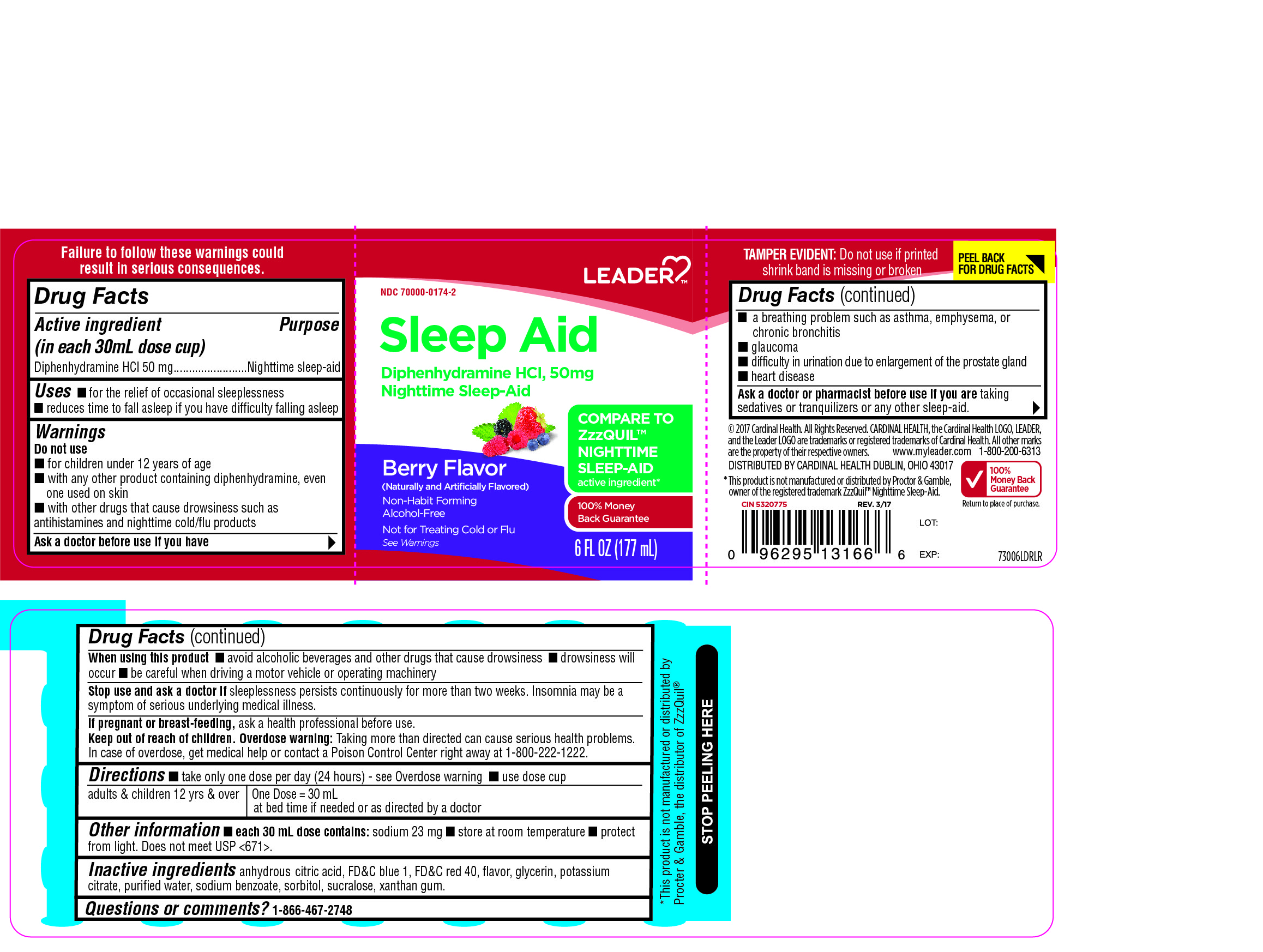 Leader Nighttime Sleep Aid Berry Flavor 6 FL OZ 177mL