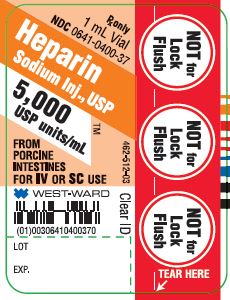 NOT for Lock Flush Rx only 1 mL Vial NDC: <a href=/NDC/0641-0400-37>0641-0400-37</a> Heparin Sodium Inj., USP 5,000 USP units/mL FROM PORCINE INTESTINES FOR IV OR SC USE