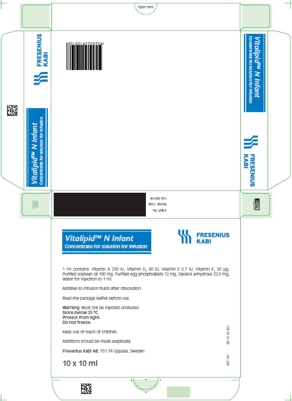 PACKAGE LABEL – PRINCIPAL DISPLAY PANEL – VITALIPID™ N Infant 10 mL Ampule Carton Panel
