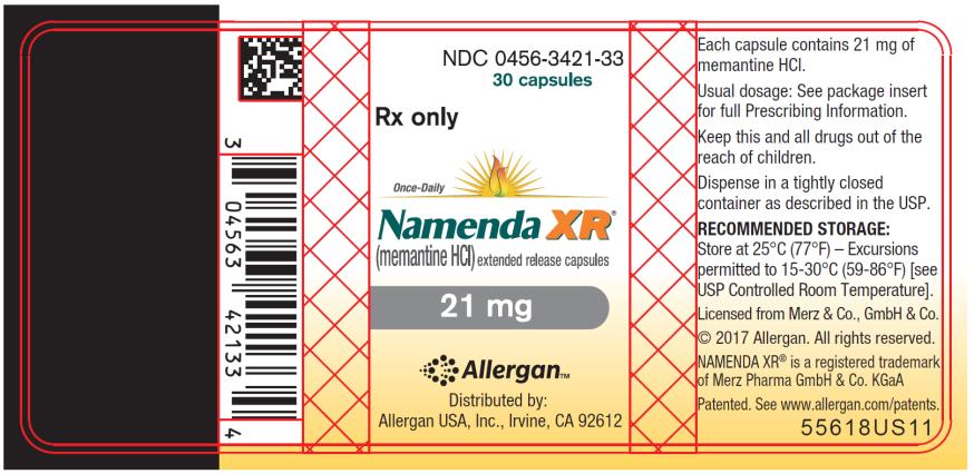 NDC: <a href=/NDC/0456-3428-33>0456-3428-33</a>
30 capsules
Rx only
Once-Daily
Namenda XR®
(memantine HCI) extended release capsules
28 mg
