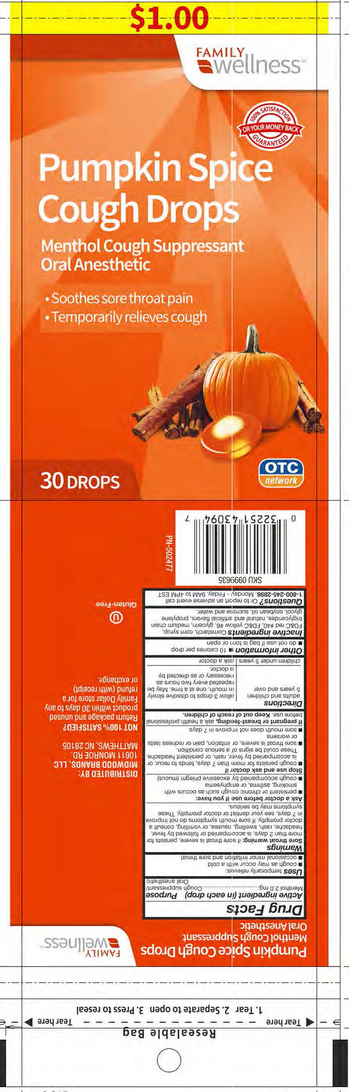 Family Wellness Pumpkin Spice 30ct Cough Drops