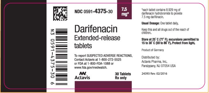PRINCIPAL DISPLAY PANEL 
NDC: <a href=/NDC/0591-4375-30>0591-4375-30</a>
Darifenacin
Extended – release
tablets
7.5 mg
30 Tablets
Rx Only
