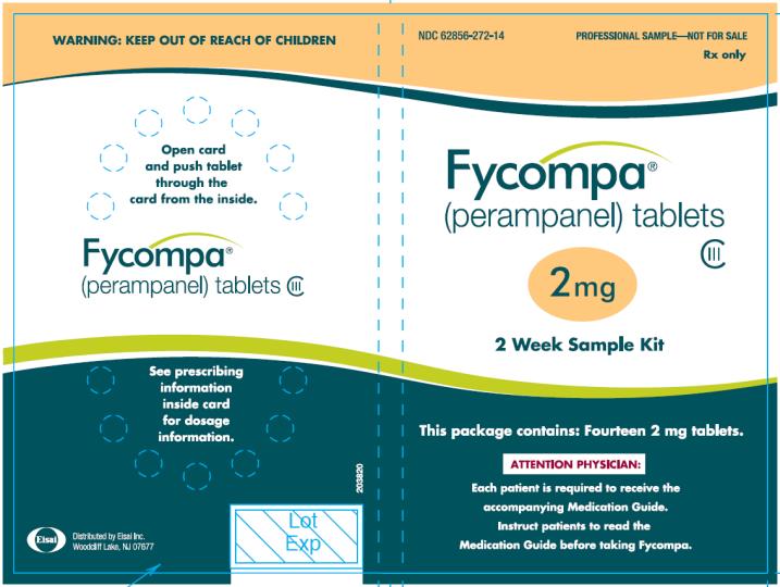 PRINCIPAL DISPLAY PANEL - 2 mg Tablet
NDC: <a href=/NDC/62856-272-14>62856-272-14</a>
14 tablets
Rx only
Fycompa
(perampanel) tablets
CIII
2 mg
2 week sample Kit
